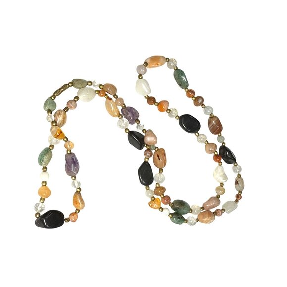 Long Agate Stone Necklace Natural Boho Chic Pendant Layered Jewelry Gift - Picture 4 of 11